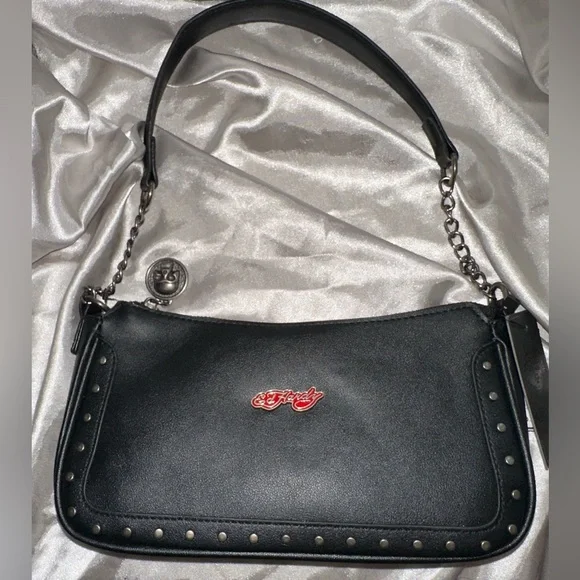Ed Hardy Black and Red Studded Shoulder Bag - Picture 2 of 7